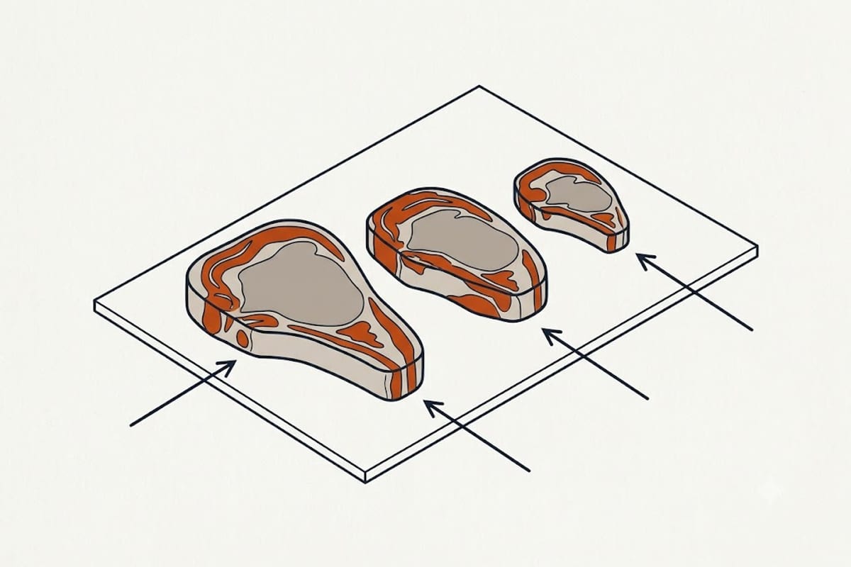 Three roasting cuts of different size and thickness