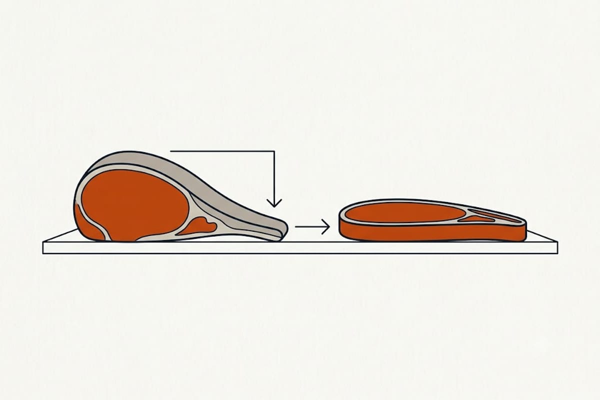 Uneven thickness against an evened cutlet
