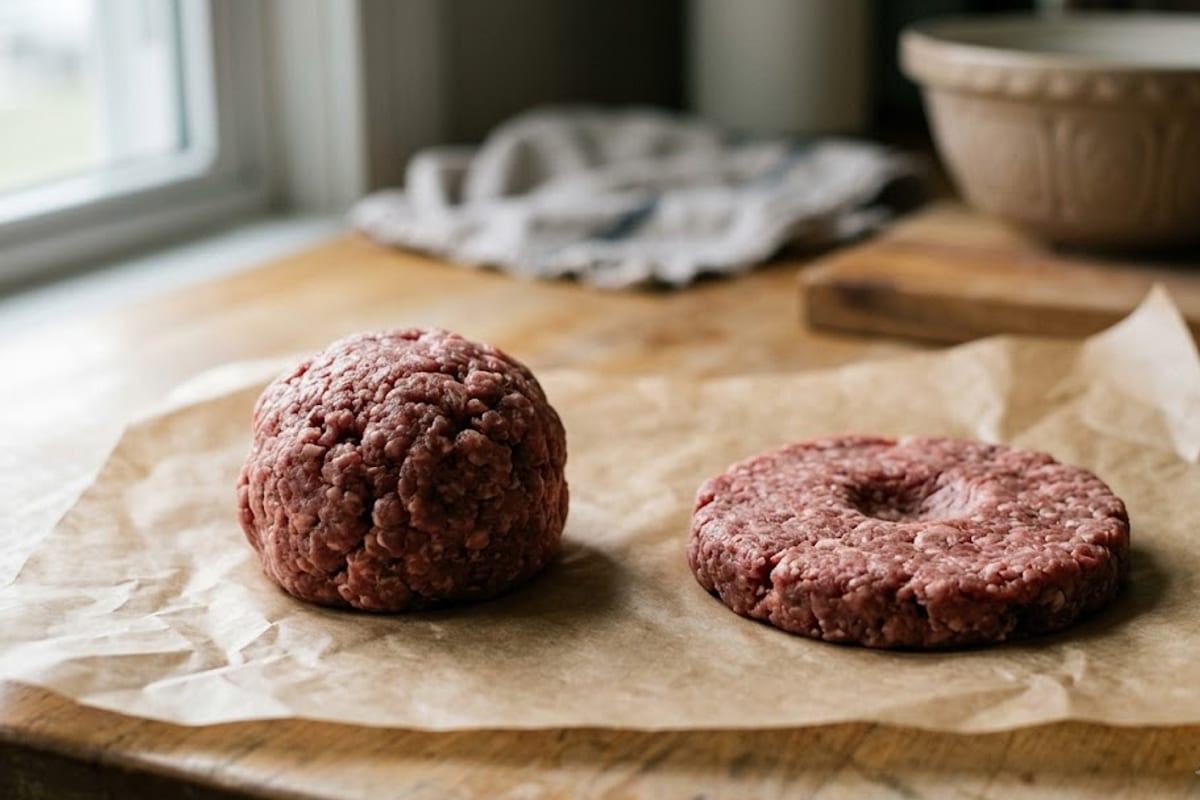 A thick patty and a wide thin one