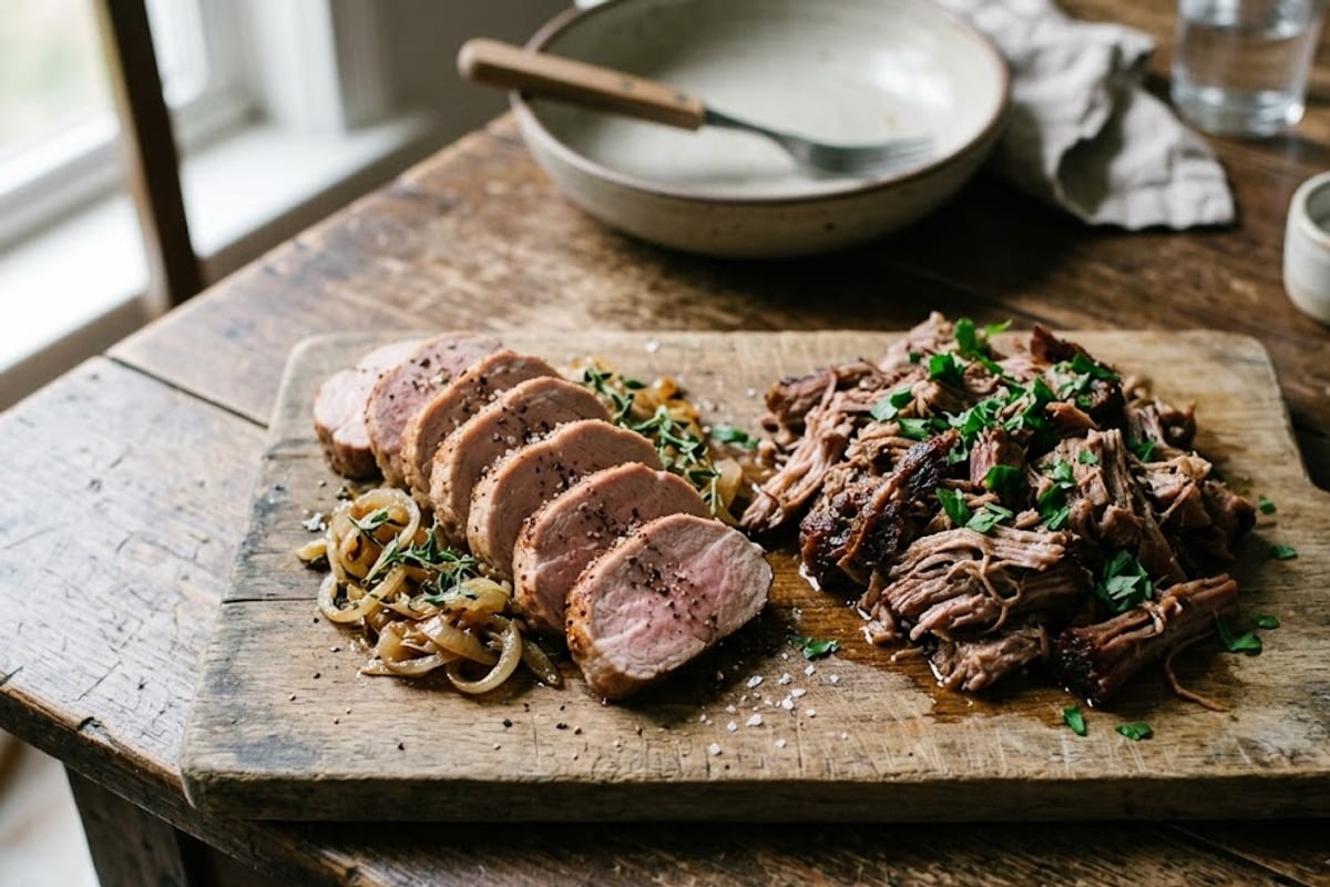 Lean tenderloin at 145°F and pulled shoulder at 203°F