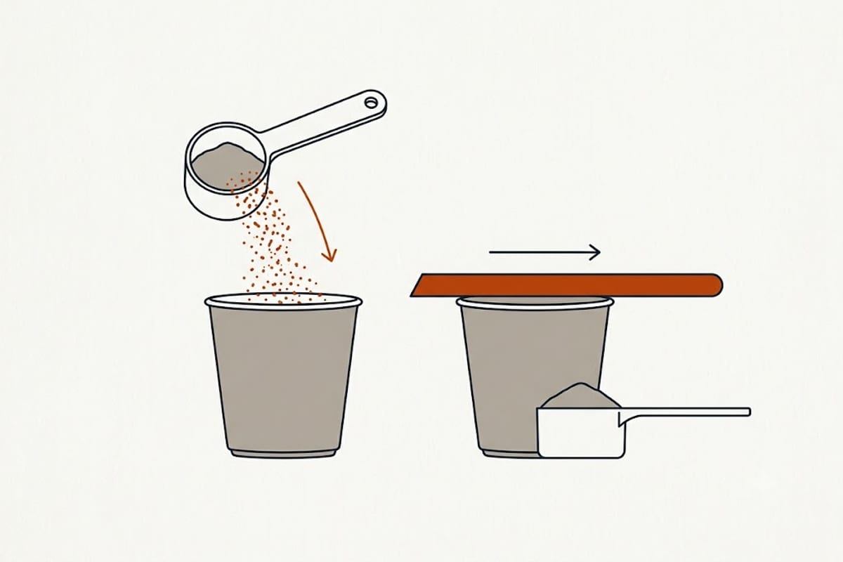 Spoon into the cup, then level across the rim