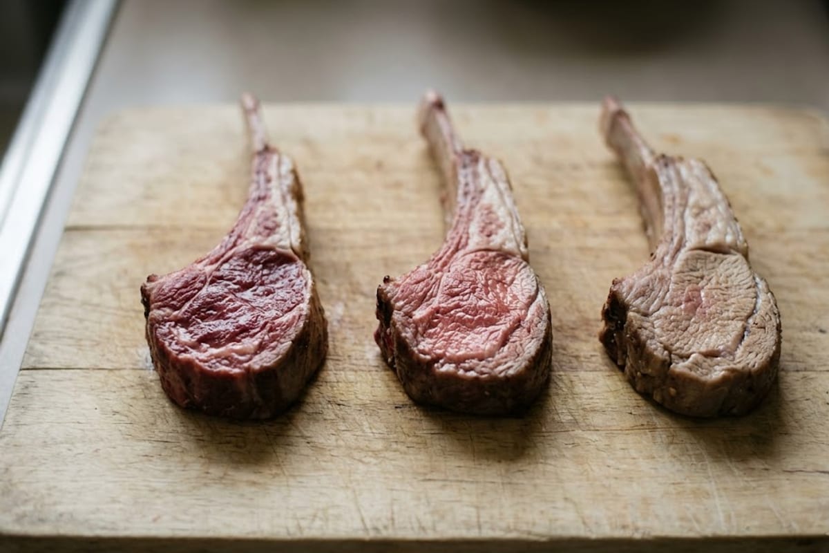 Lamb chops at rare, medium rare and medium well