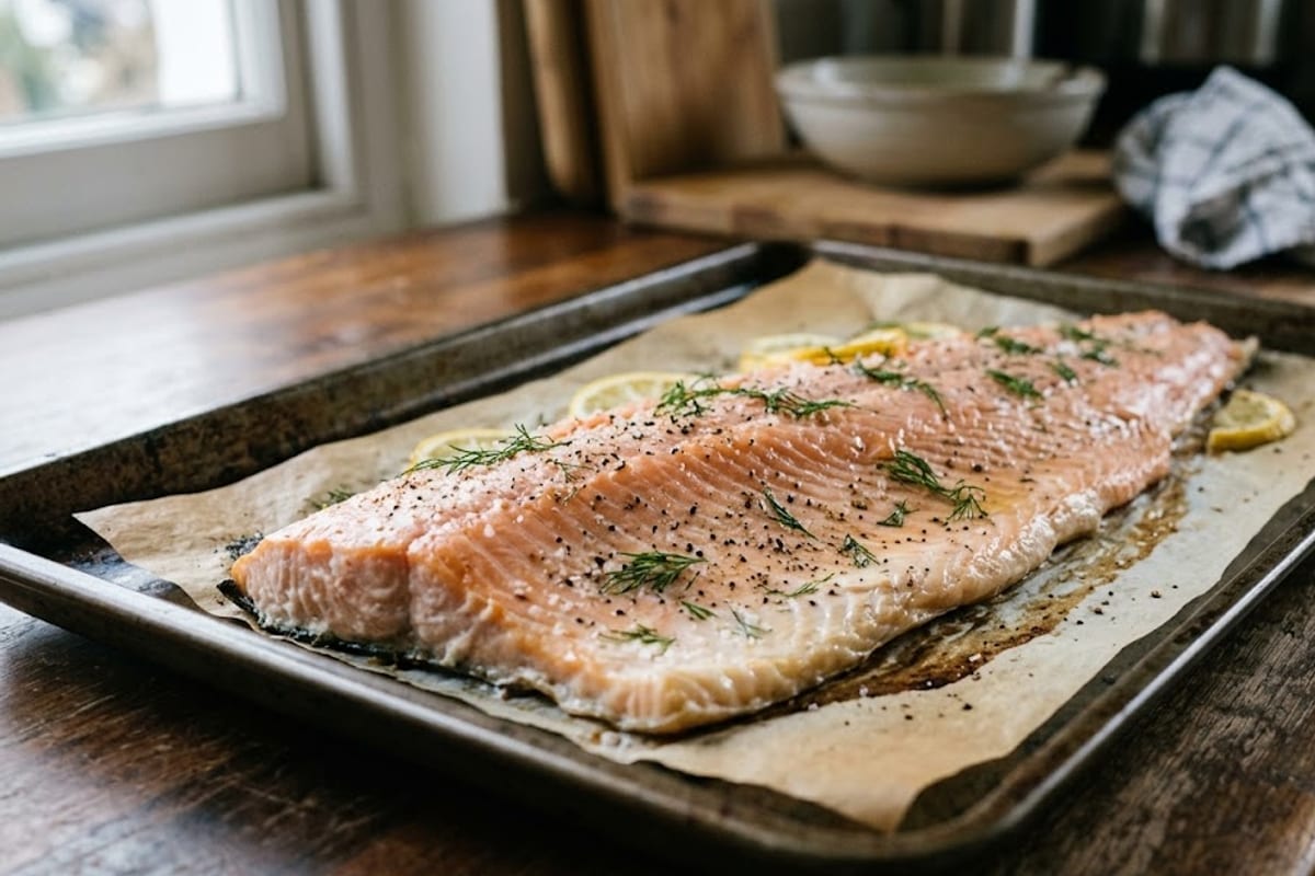 The thin belly edge cooks through long before the thick centre