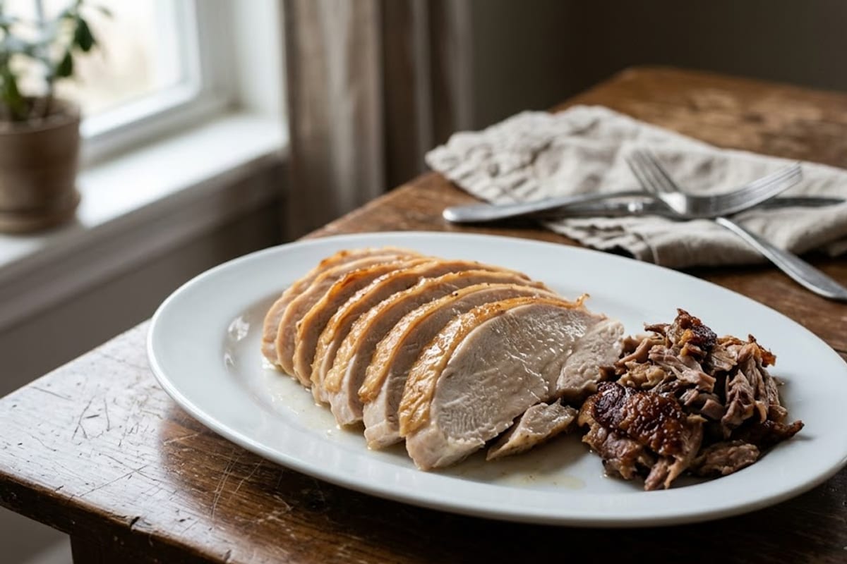 Sliced breast and thigh meat from a properly rested turkey